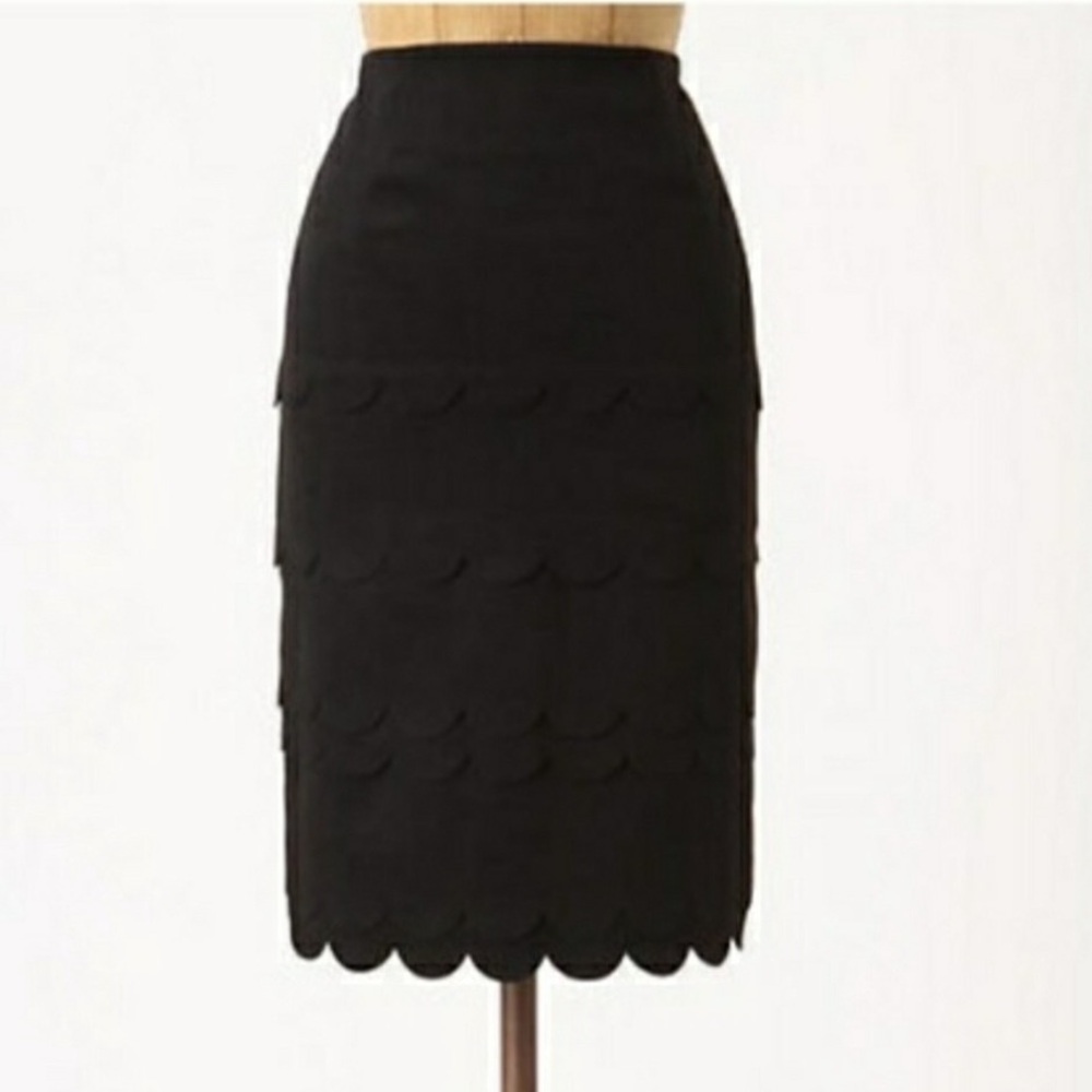 Anthropologie Maeve Scalloped Edge Layered Black Pencil Skirt Size 2